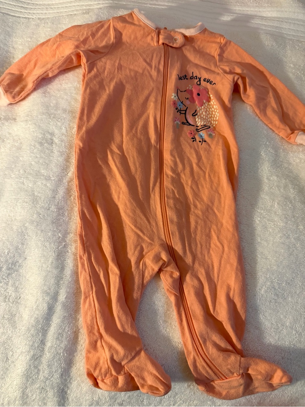 Gerber Peach/Coral One-Piece Footed Pajamas with Hedgehog Graphic